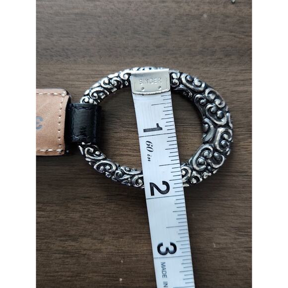 Brighton Black Patent Leather Croc Embossed O Ring Hook Belt women's Size 38 - Picture 5 of 6